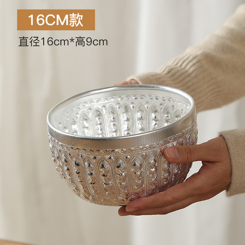 Cuenco de Metal para artesanía tailandesa, vajilla redonda tallada a mano para restaurante y Hotel, suministros para el hogar: 16X9 CM