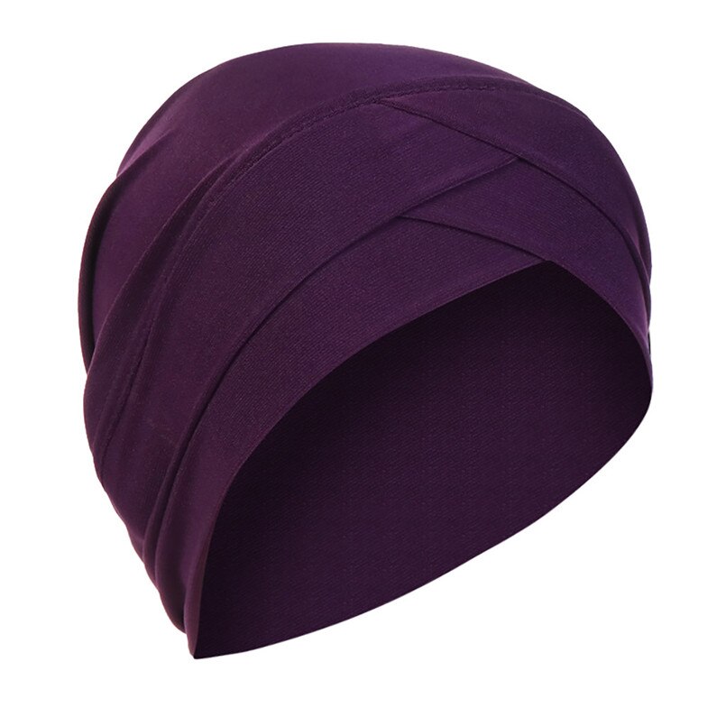 Mode Vrouwen Zomer Effen India Hoed Moslim Ruche Kanker Chemo Casual Beanie Tulband Wrap Sjaal Cap Elegante Caps Hoeden #4R22: Dark Purple