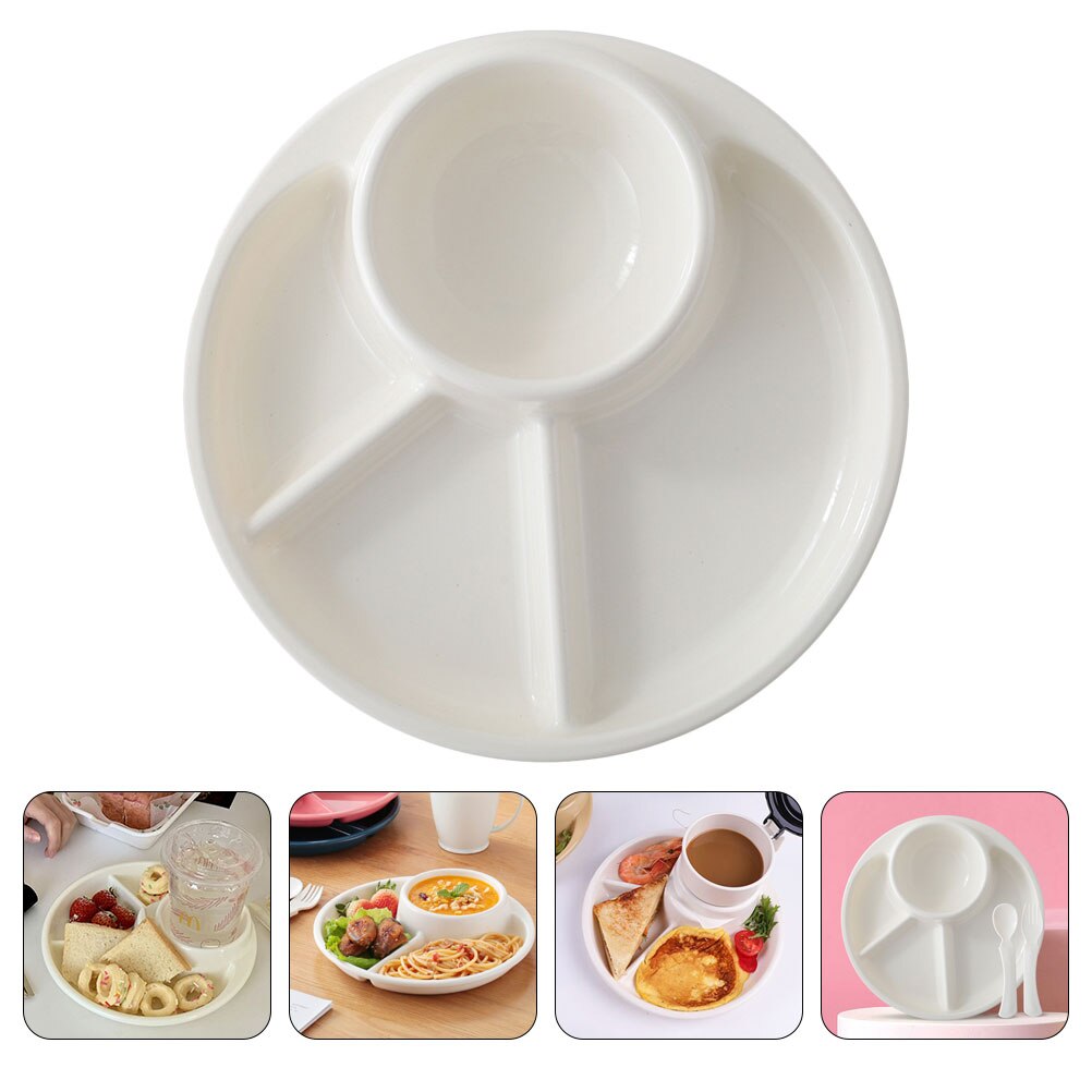 1pc Ration Divided Plate Kitchen Plate Reduce Fat Plate (White)