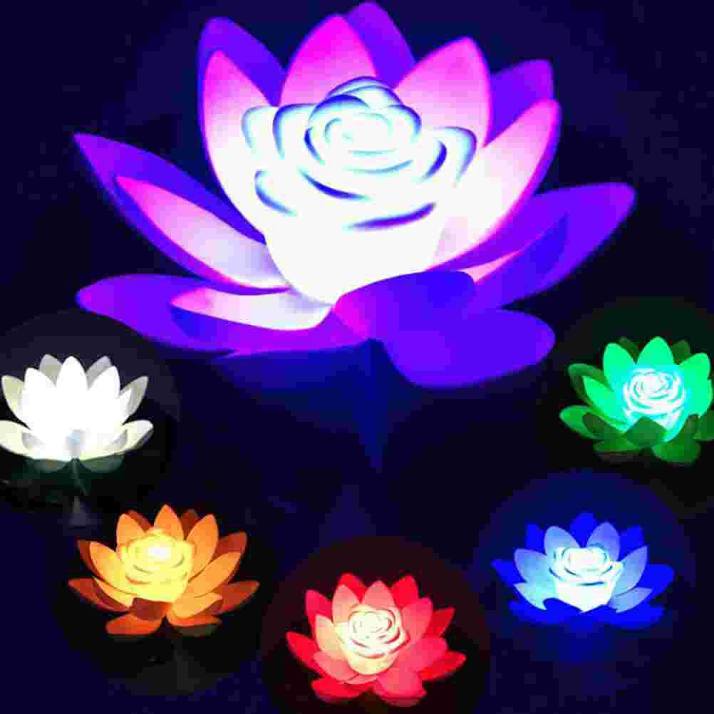 6Pcs Water Floating Lotus Light Romantic Wishing Light Water Lantern Flower Shaped Pool Light Light With Batteries