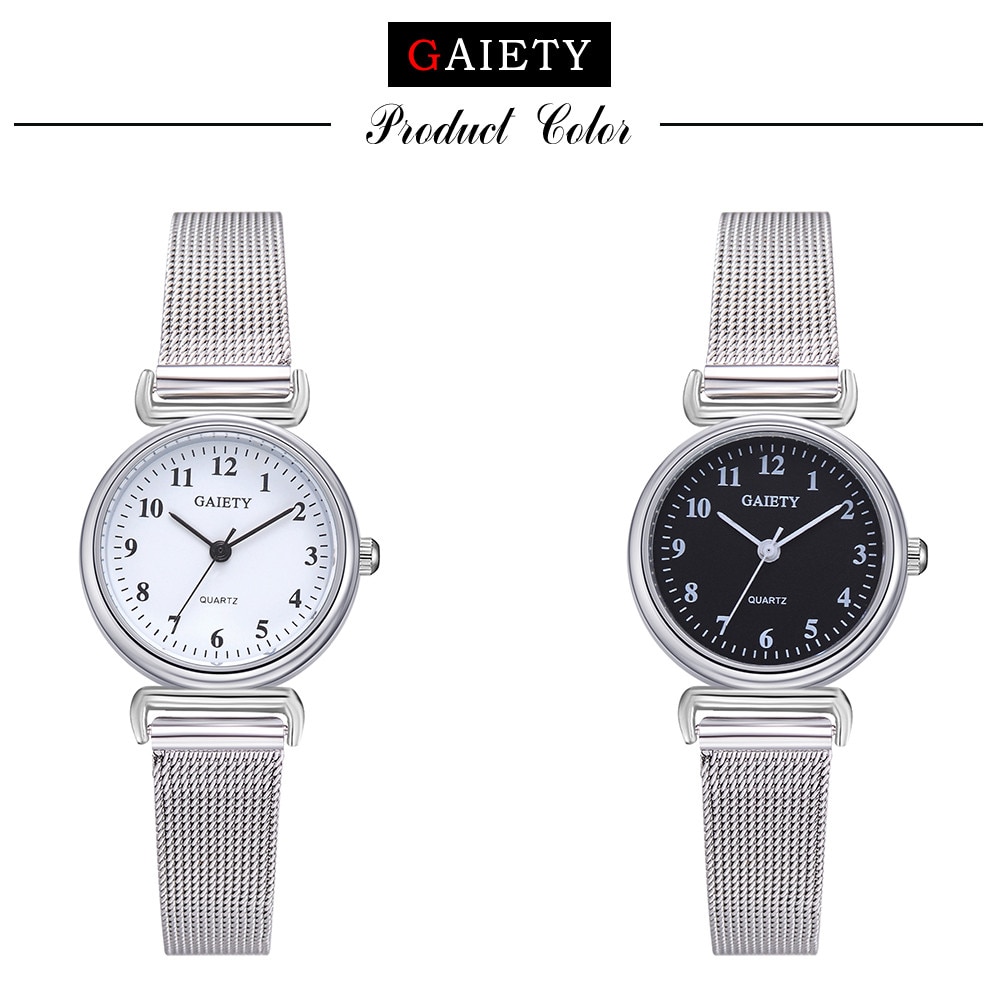 Women sliver small watch steel strap watch