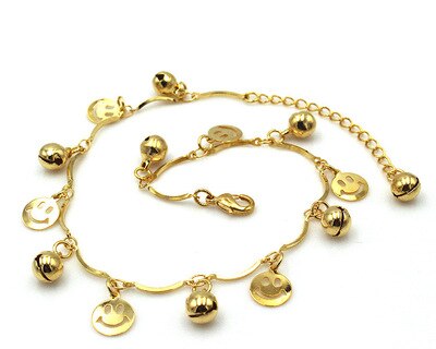 Bohemian Gold Bell Anklets for Women Charm Leg Bracelet Jewellery for Female Ankle Bracelet Cheville Femme: 192-3-smiling face