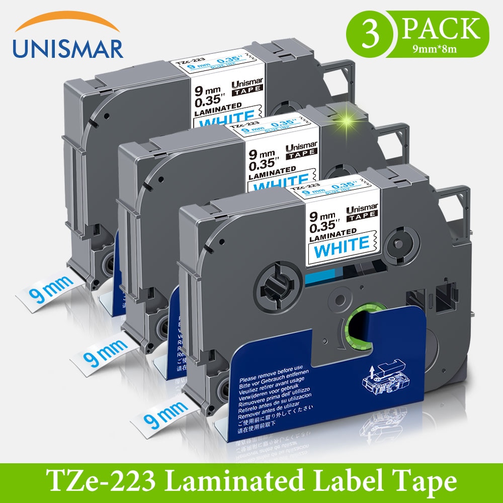 3PK 9mm tze Tape Blue on White tze-223 tz223 Compatible Brother Labller 8m Long Laminated Printer Ribbon for P Touch H105 3600