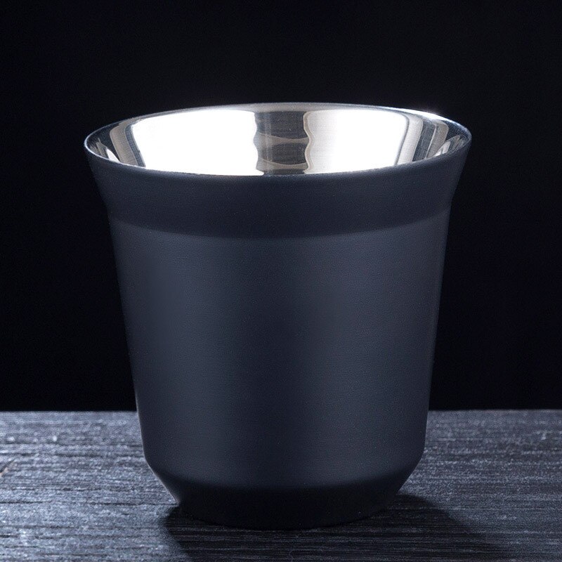 304 Double-layer Coffee Cup Mug Stainless Steel Wine Beer Cups Insulation Anti-scalding Drinking Table Coffee Tea Cup 80ML: Black