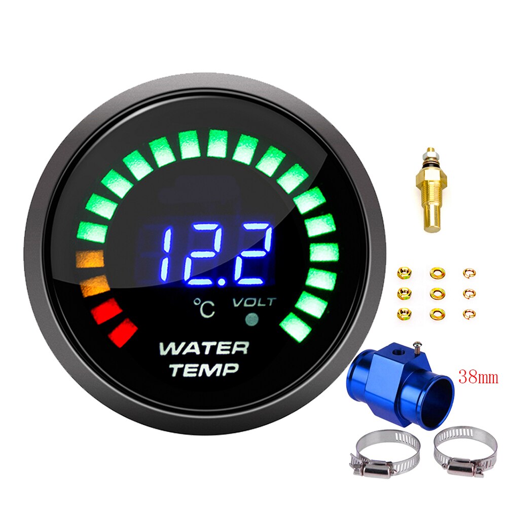 52mm Digital Water Temp Gauge Sensor 20-150 Celsius LED Light Water Temperature Gauge With Water Temp Meter Joint Pipe Sensor: gauge 38mm sensor