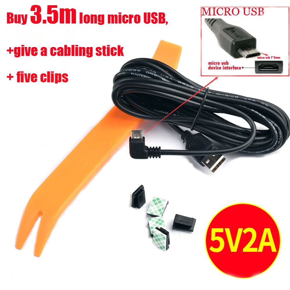 Car Charging curved MICRO USB Extended Cable for70mai xiaoyi mijia 360 Car DVR Camera c,Cable lengh 3.5m ( 11.48ft )