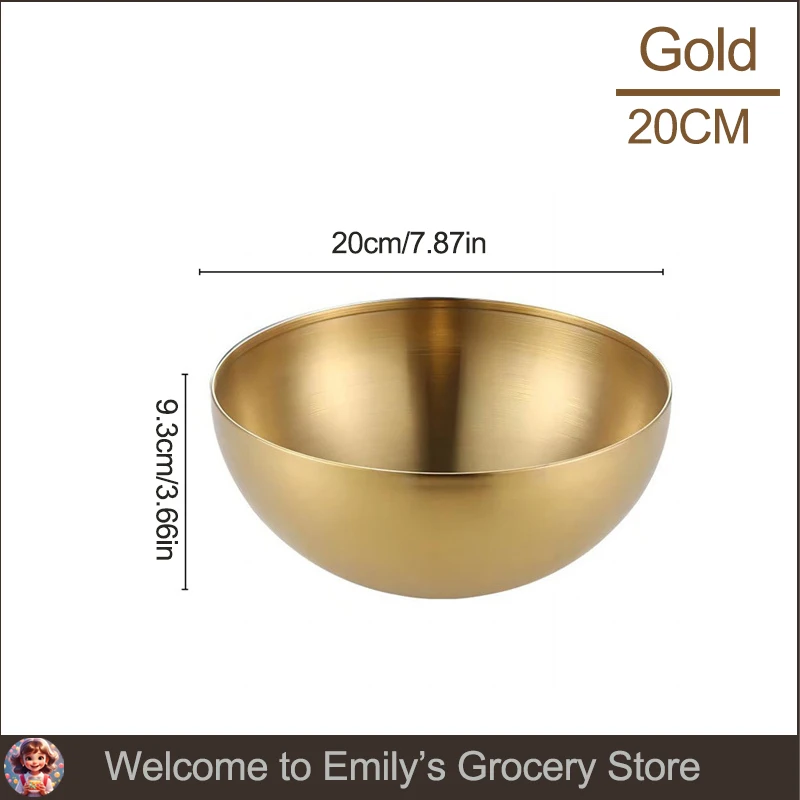 Golden Silver Salad Bowls Large Capacity Stainless Steel Korean Soup Rice Noodle Ramen Bowl Tableware Food Container Utensils