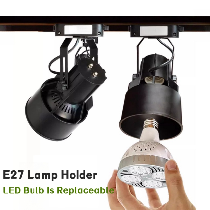 Par30 led e27 base de suporte de luz de pista 2 fios ferroviário lâmpadas de teto titular loja de roupas sala de estar soquete de holofote substituível