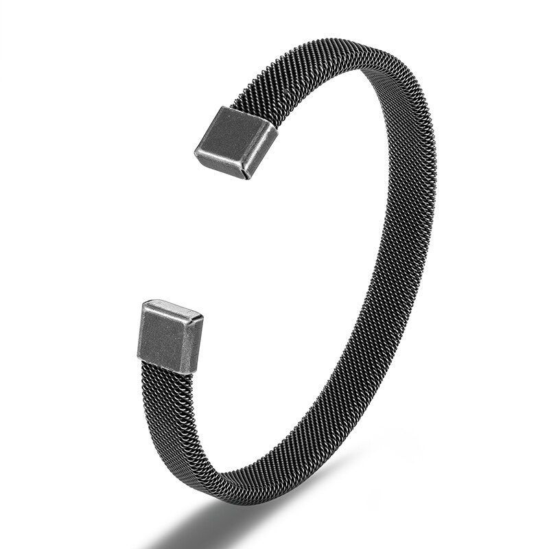 Homens vintage preto bangle cubana cubana pulseiras de punho de aço inoxidável pulseira de mão moda jóias amigos presentes acessórios por atacado