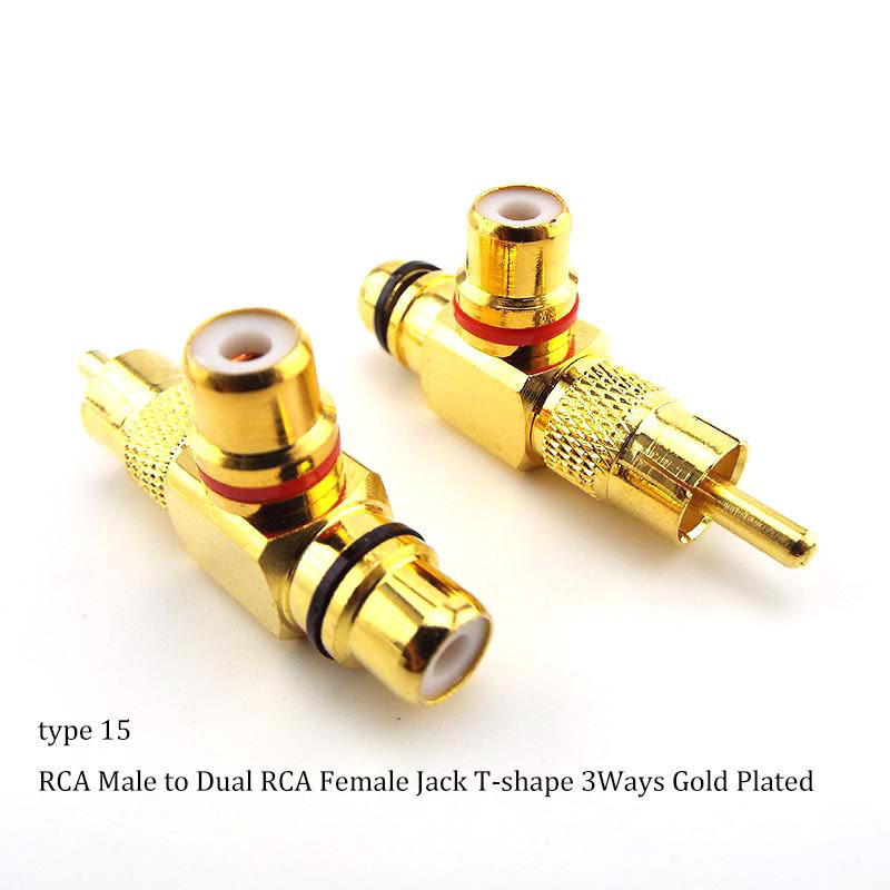 2 pcs rca male female  to 2 rca 3 rca male female rca connector splitter adapter av video audio t plug rca 2 3 way right angel  m20: Purple