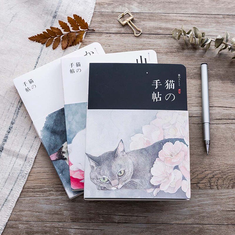 Japansk katt anteckningsbok papper skiss bok kontor skolmaterial tom vintage skissbok dagbok ritning målning 80 ark