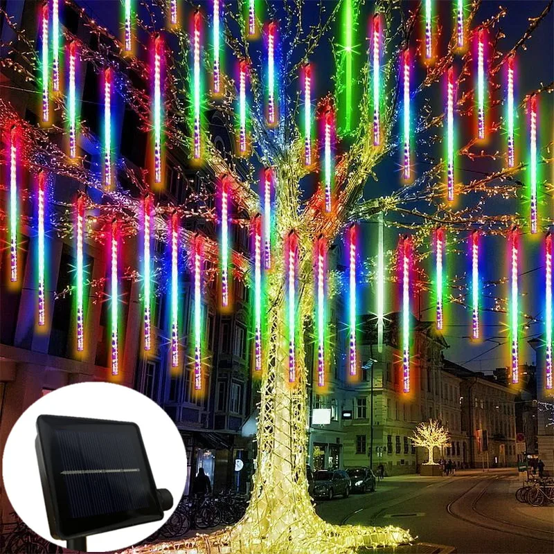 Garten-Camping-Dekoration, 8 Röhren, 30/50 cm, Solarlicht, Lichterkette für Höhle Außenbereich, LED-Meteorschauer, Regen-Lichterkette für Baumdekoration: RGB / 350W