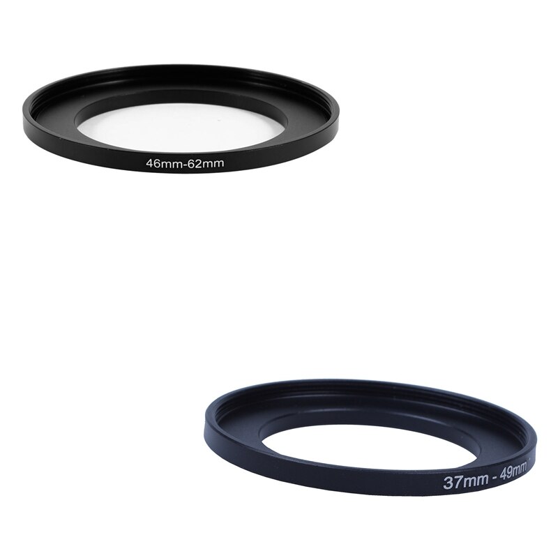 2 Pcs Camera Onderdelen Lens Filter Step Up Ring Adapter Zwart, 46Mm-62Mm &amp; 37Mm-49Mm