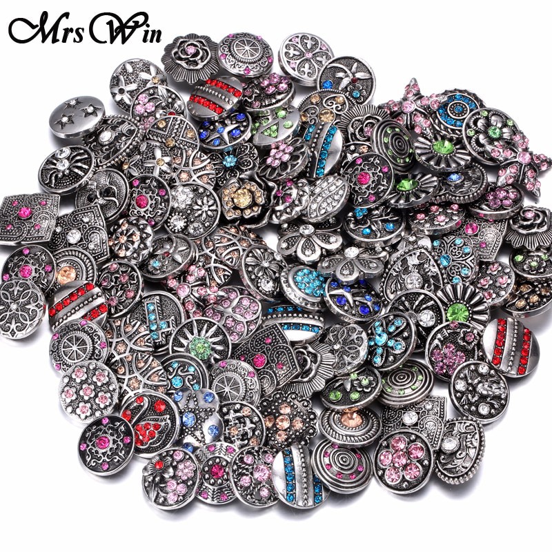 100pcs/lot 12mm 18mm Snap Button Jewelry for Snap Bracelet Mixed Rhinestone Metal Charms DIY Buttons Snap Jewelry