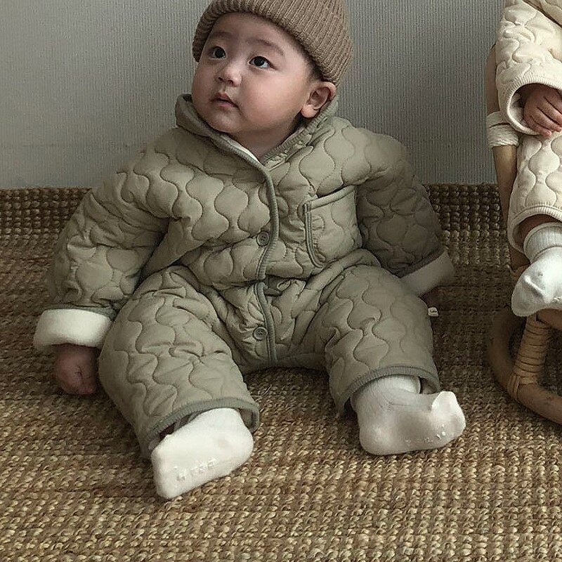 Baby Kleidung Korea Jungen Mädchen Gesamt Herbst Winter Neugeborenen Overall Kleinkind Baumwolle Liner Schneeanzug Babi Outwear Schneeanzug: Grün / 24M