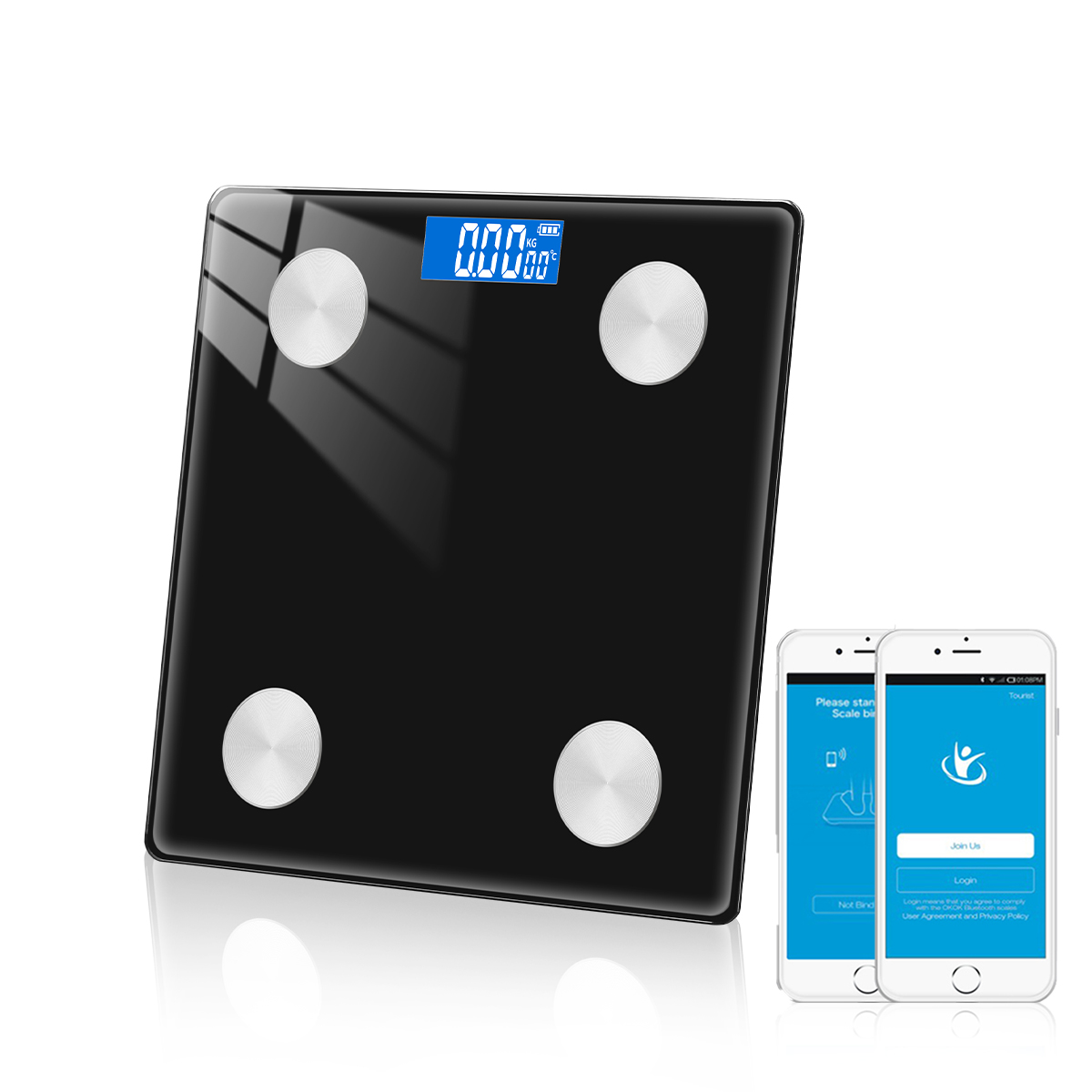 Balance de corps de salle de bains intelligente sans fil Bluetooth balances numériques électroniques au sol Balance de poids analyseur de Composition corporelle: black 3