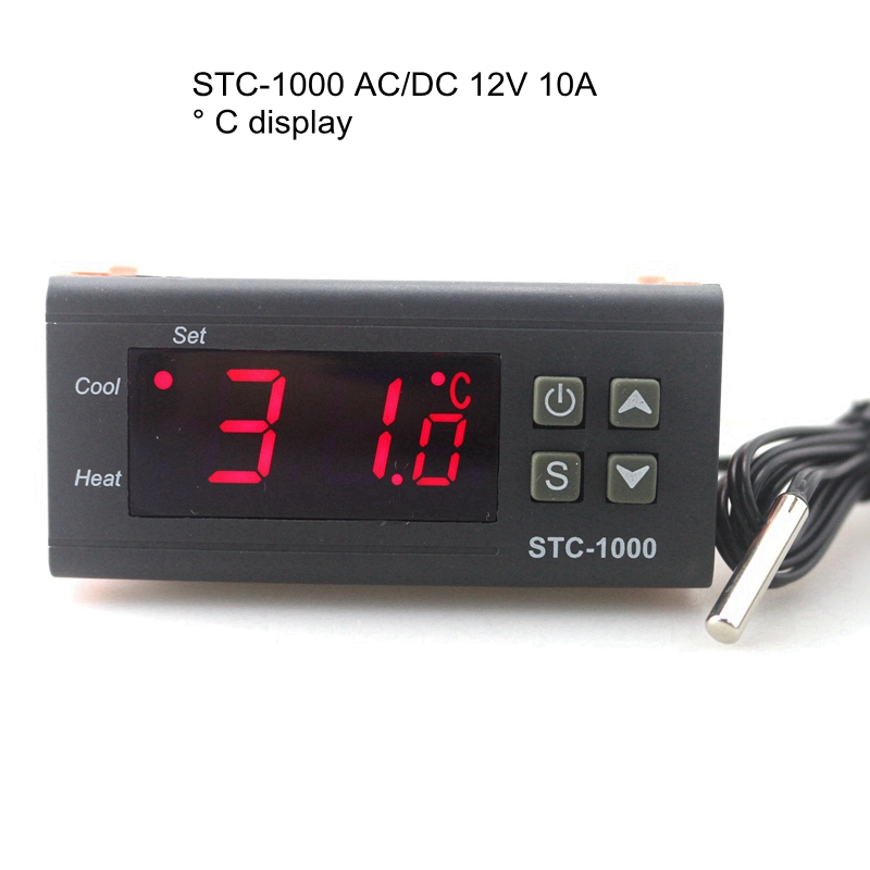 Digital LCD Temperature Controller Thermostat STC-1000 1m NTC Sensor Thermostat Regulator Heater Cooler Two Relay Output: 12V
