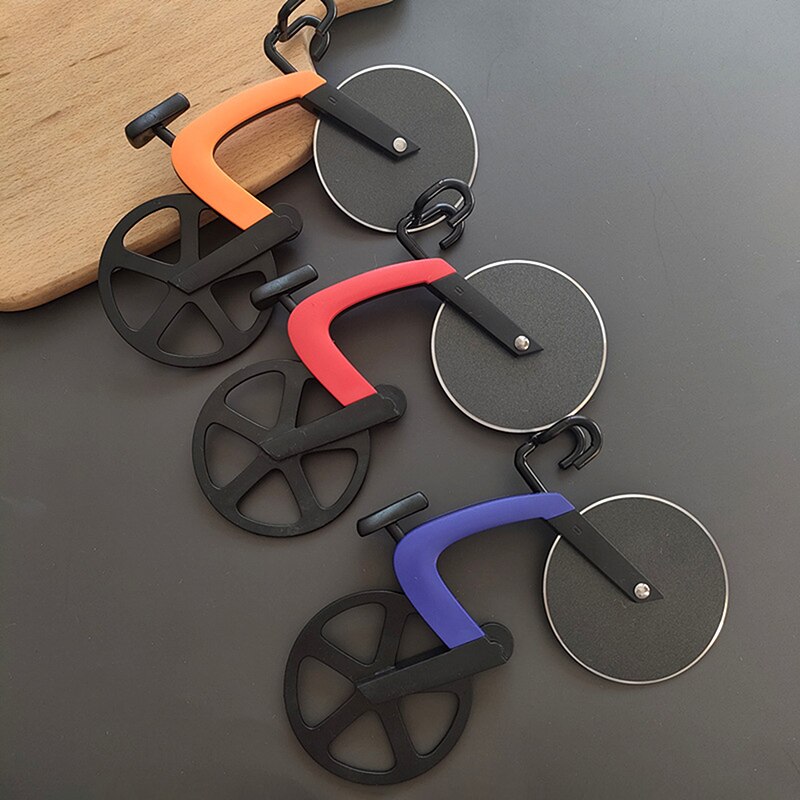 Non-stick Bicycle Pizza Cutter Wheel Stainless Steel Plastic Bicycle Roller Pizza Cutter Slicer Dual Cutting Wheels Kitchen Tool