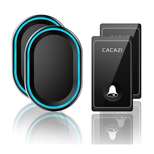 CACAZI – sonnette sans fil à 58 carillons auto-alimentés, 4 niveaux, 80db, 200M, étanche, aucune batterie requise, prise US EU UK, sonnette d'appel à domicile: black 2x2 / EU