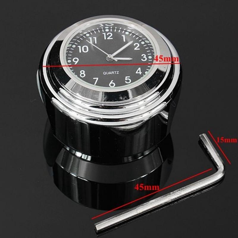 Motorcycle Stuur Klok Thermometer Black Waterdichte Motorcycle Fietsstuur Mount Klok Quartz Horloge Zilver Kleur