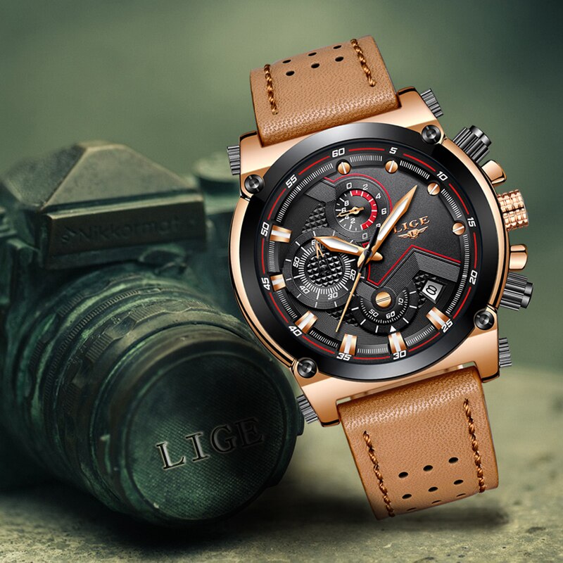 LUIK Horloges Heren Top Luxe Mode Creatieve Chronograaf Lederen Waterdichte Quartz Horloge Relogio Masculino