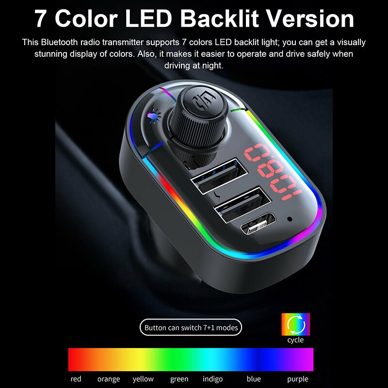 Car Bluetooth 5.0 FM Transmitter Wireless Adapter Mic Audio Receiver Auto MP3 Player 2.1A Dual USB Fast Charger Car Accessories