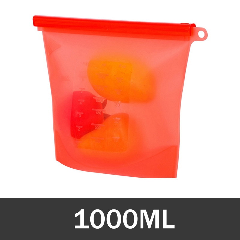Sealing 1000ml 1500ml Reusable Silicone Food Bag Silicone Food Storage Bags For Food Seal Ziplock Freezer Cooking Fresh Bags: Red-1000ML