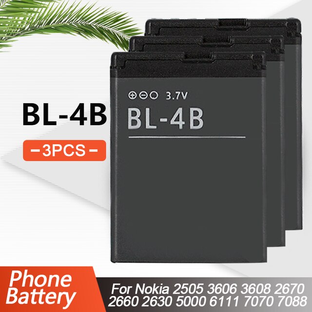 1-5PCS 700mAh BL-4B BL4B BL 4B Replacement Phone Battery For Nokia 2630 2670 2505 3606 7500 6111 7370 7373 7070 5000 N75 N76: 3PCS