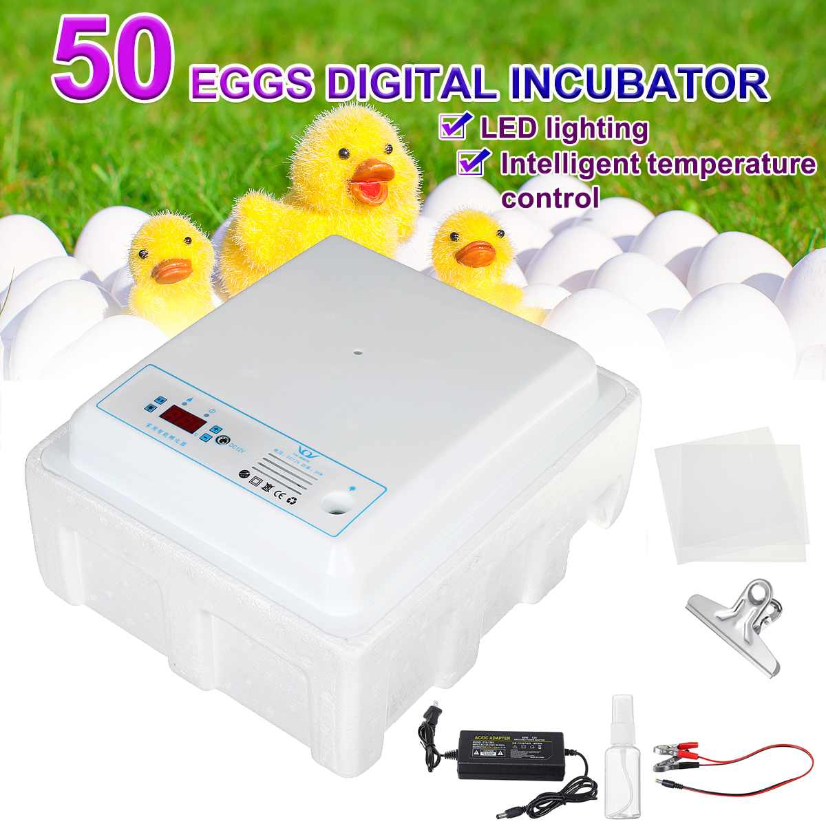 Boîte d'incubation 50 oeufs incubateur numérique automatique adapté à l'éclosion serpent lézards Reptiles boîte à oeufs boîte d'élevage: 50 Eggs