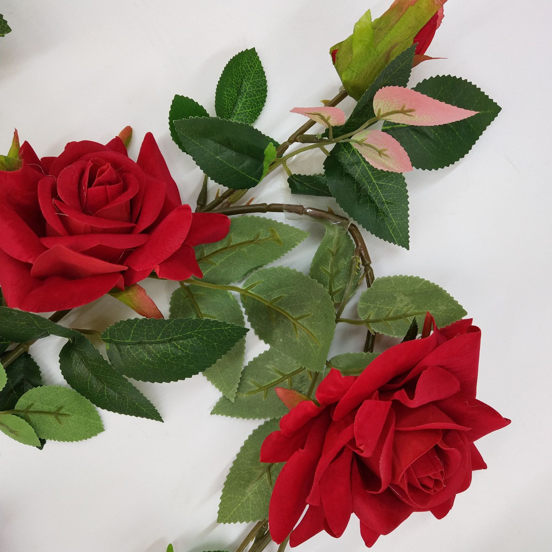 Kunstig silke blomsterbuket fløjl rose pæon krans krans grøn plante valentinsdag bryllup fødselsdagsfest dekor