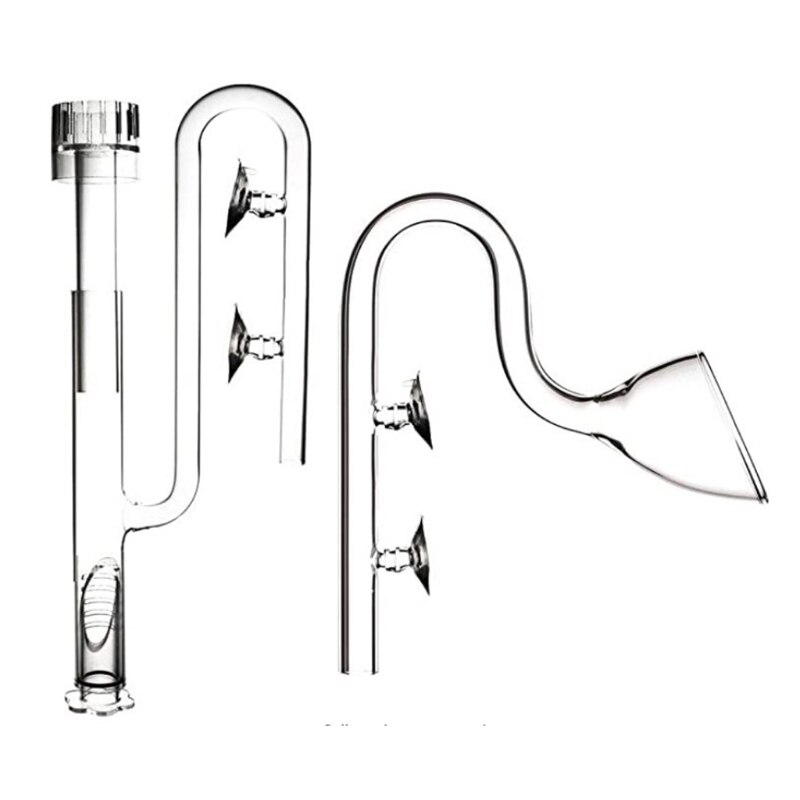 Glas transparent rørindstrømning med overfladeskimmer til planter akvariumbeholderfilter tilstrømning glasrør ydre: L