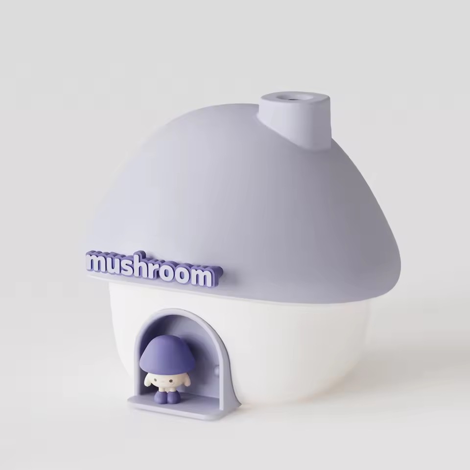 Humidificador de aire de dibujos animados, Mini difusores de Aroma de aceites esenciales de 300ml, iluminación colorida, humidificador ultrasónico para el hogar con forma de seta bonita: Blanco