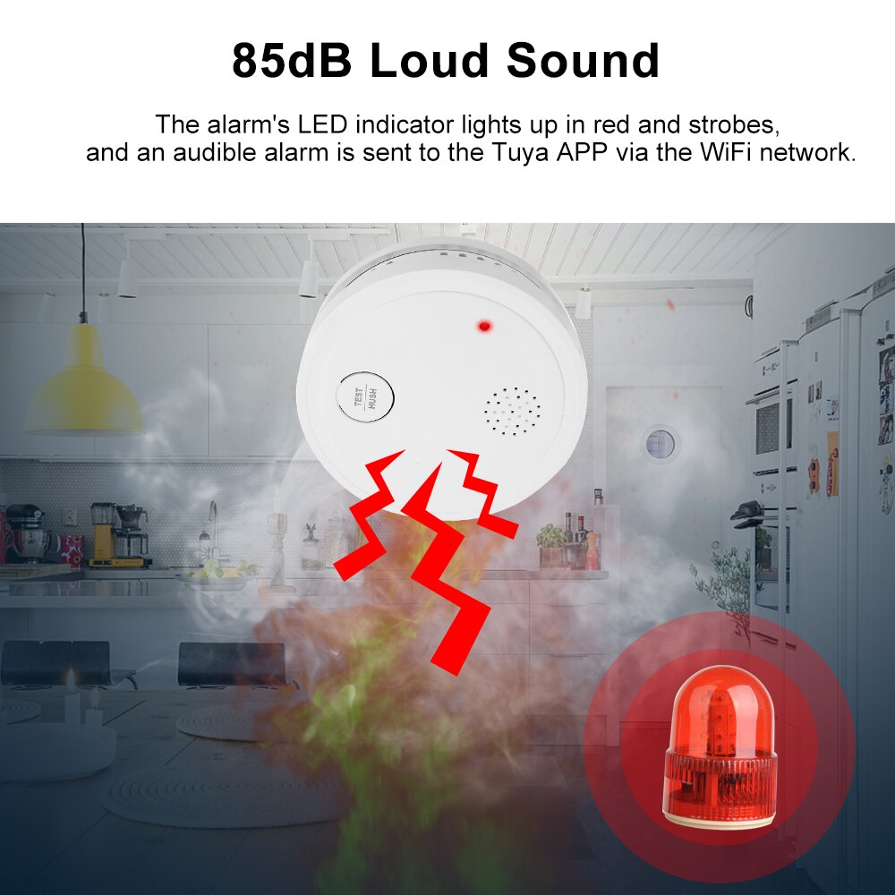WiFi Strobe Smoke Detector Intelligent Wireless Fire Alarm Sensor 433MHZ Tuya APP Control Office Home Smoke Alarm System Device
