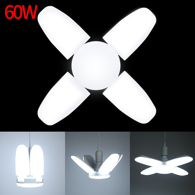 Tre blad led garagelampa 60w fläktblad led glödlampa garage led lampa  e27 hopfällbar deformation industrilampa 220v lager: 60w superljus