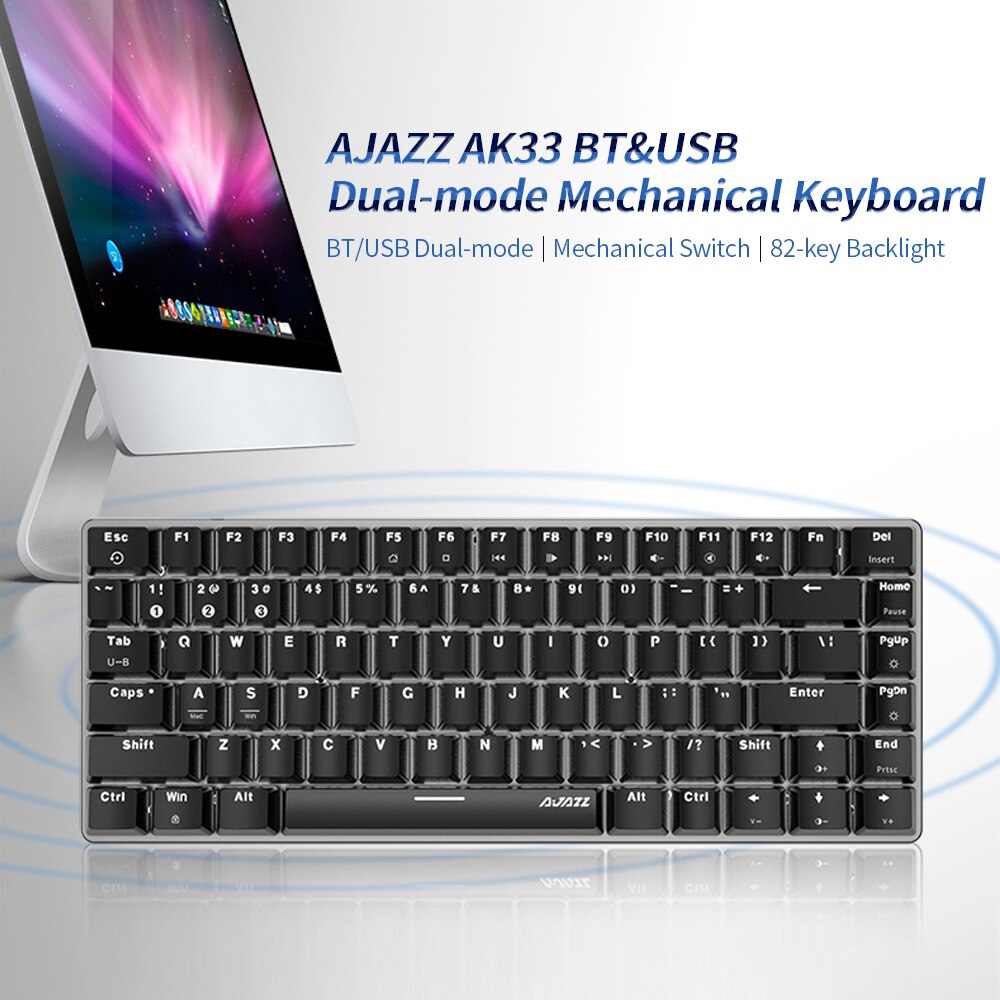 Ajazz AK33 82 Keys BT&USB Wired Dual-mode Mechanical Keyboard Monochromatic Backlight Gaming Office Keyboard pc Wired Keyboard
