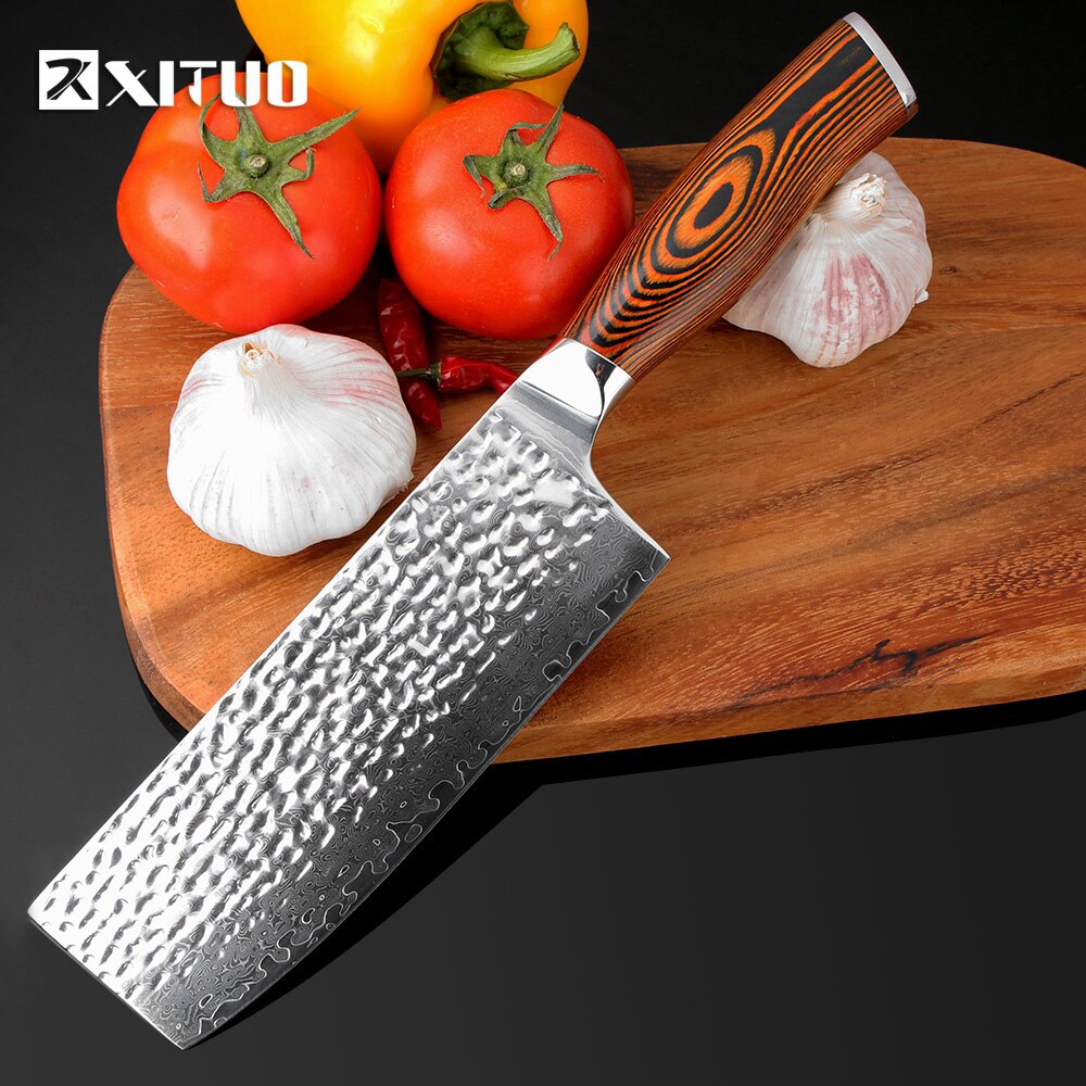 Xituo 7 + 8 "Inch Japanse Keuken Messen Damascus Staal Gesmeed Koksmes Houten Handvat Japan Staal Santoku Cleaver utility Messen