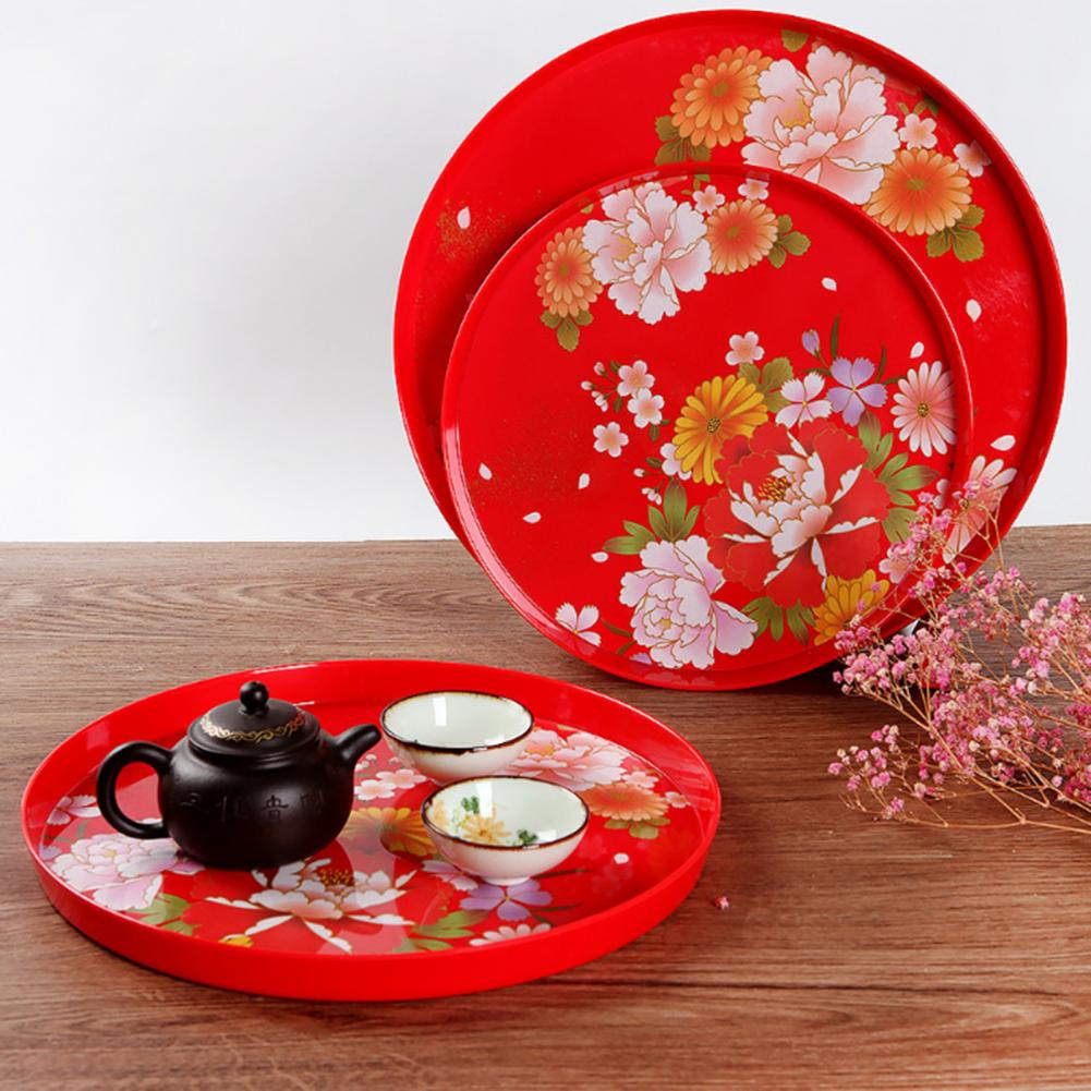Chinese Traditional Tea Tray Flower Pattern Table Serving Tray Food Plate Wedding Decor plateau de serviceподнос для декора
