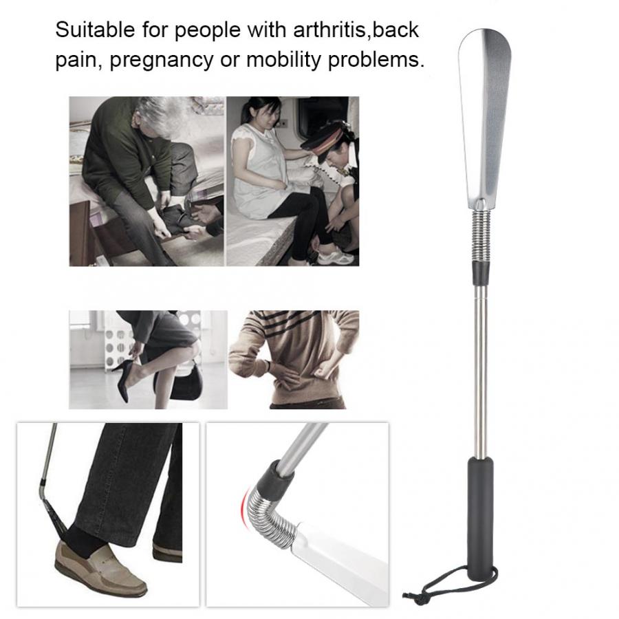 Chausse-pied Portable télescopique extensible corne à chaussures en acier inoxydable pliable manipulé accessoires de chaussures pour les personnes âgées et les grossesses