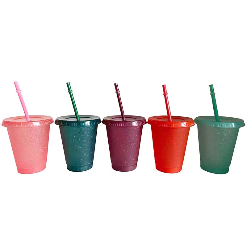 Tasse de voyage créative en plastique avec paille, 5 pièces, 700ml, pour boisson fraîche, café, jus de thé, Smoothie, réutilisable: small color 5pcs