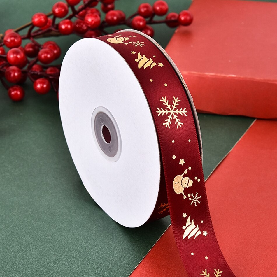 5Yards 25mm Printed Satin Ribbons Tape Bows Crafts DIY Natural Ribbon Sewing Clothing Christmas Wedding Party Decoration: 04   5Yards