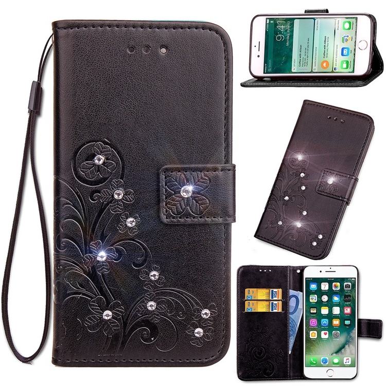 Sunjolly Case voor Cubot X18 Plus Lanyard Gras Rhinestone Flip Wallet Telefoon Cover coque voor Cubot X18 Plus X 18 plus Case Cover: Black for X18 Plus