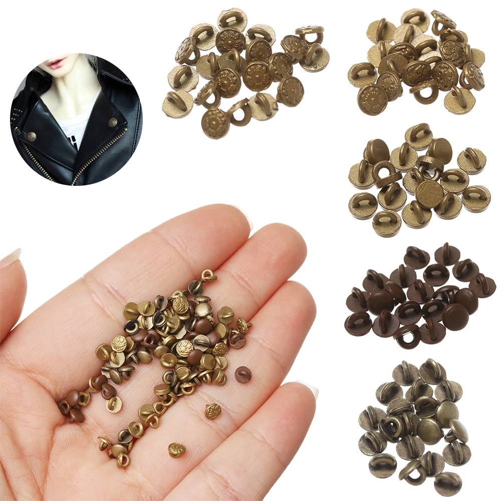 Mini Botón de 4mm para ropa de muñeca, hebilla de Metal impresa, decoración, hebillas para 20/40, accesorios de costura para ropa de muñeca, DIY, 1/6 Uds.