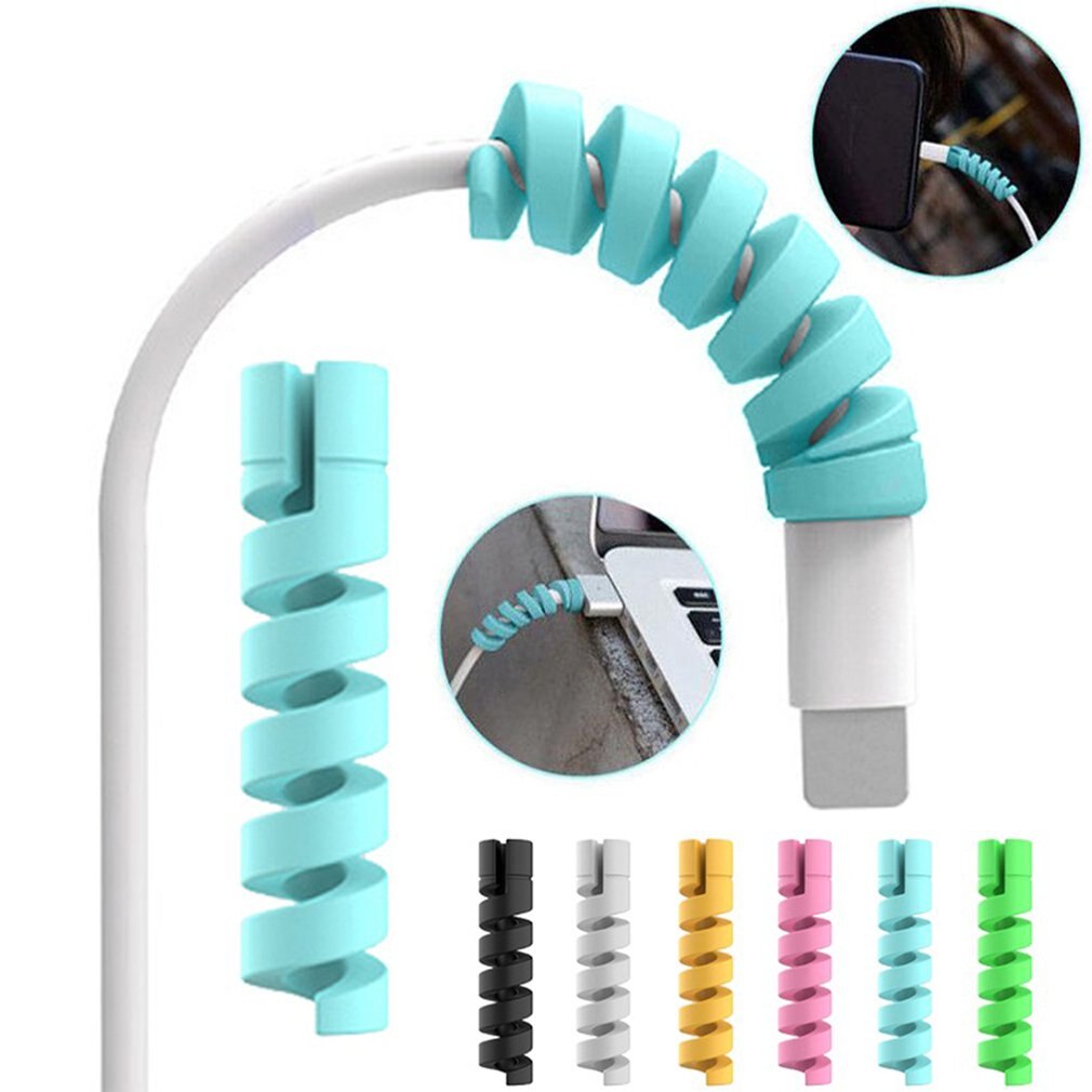 2-10Pcs Cable Protector Winder Wire Cord Organizer Cover for iphone USB Charger Cable Cord Spiral USB Cable Protection: 2pcs blue