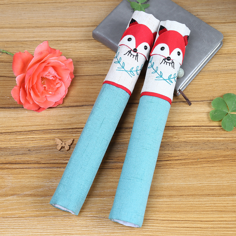 Doek Handvat Cover Deurknop Koelkast Handvat Handschoenen Thuis Tool Accessoires Anti-Statische Covers Voor Dubbele Deur Koelkast deuren: 1 pair fox covers