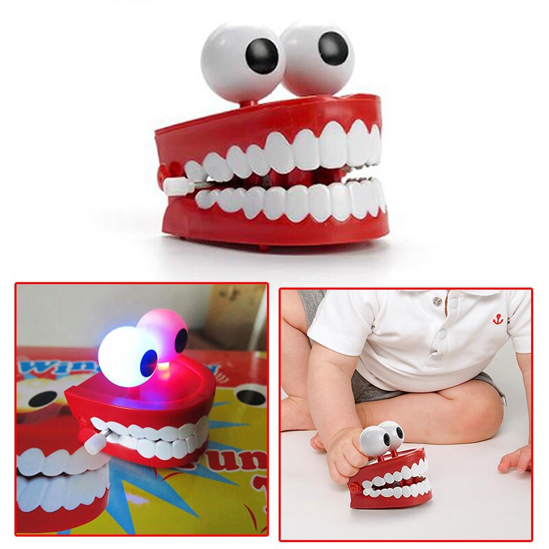 Funny Clockwork Tanden Speelgoed Praktische Joke Windup Tanden Plastic + Elektrische Interactief Speelgoed Dazzling Uurwerk Speelgoed