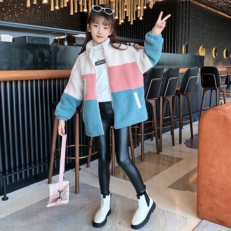 Top in lana Cashmere per ragazze inverno nuovi arrivi misto lana calda bambini giacca lunga in pile addensato abbigliamento per bambini capispalla 4-14 anni