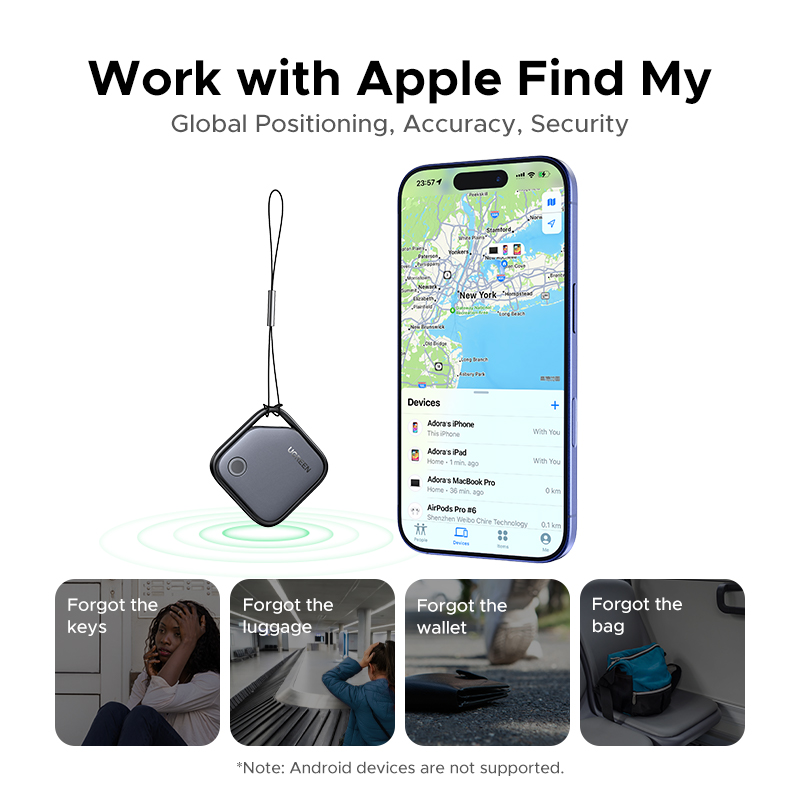 UGREEN Rastreador Bluetooth inteligente, buscador de llaves Localizador de artículos SmartTag Buscador de teléfono con batería de hasta 2 años para Apple Find My (solo IOS)