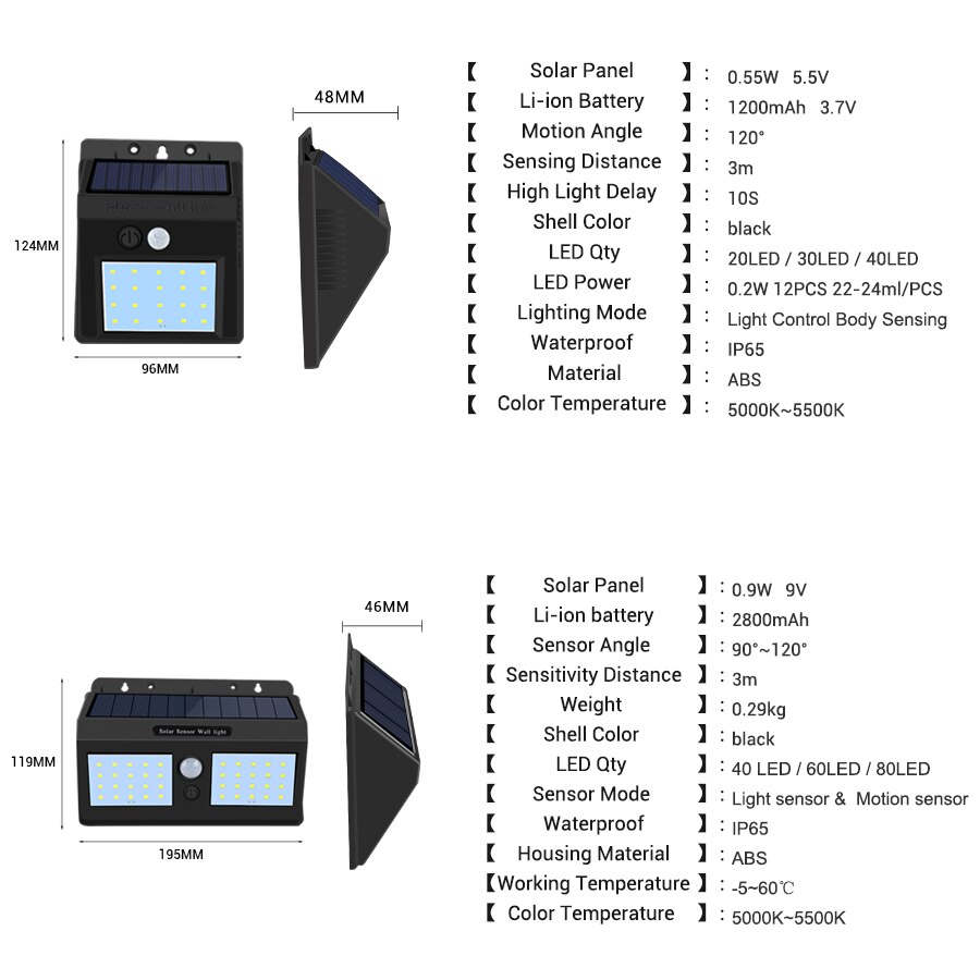 100 LEDs Solar LED Straatverlichting Outdoor Verlichting IP65 Hoge Lumen Solar LED Veranda Licht PIR Motion Sensor Pathway Muur lamp