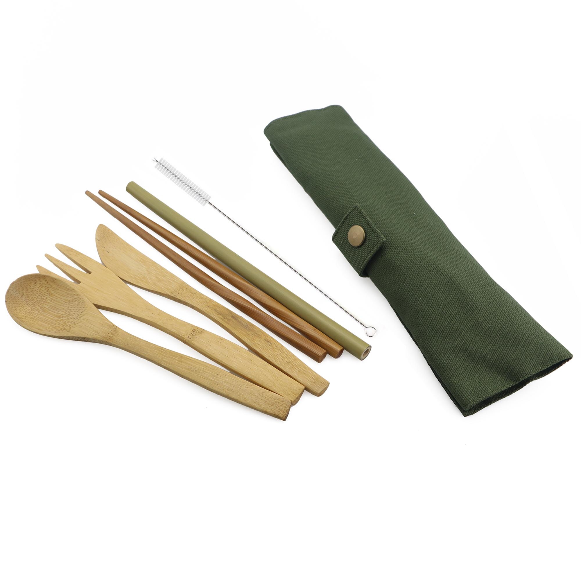7pcs/set Straw Kitchen Utensil Eco-friendly Travel Reusable Portable Bamboo Cutlery Set Spoon Fork Chopstick