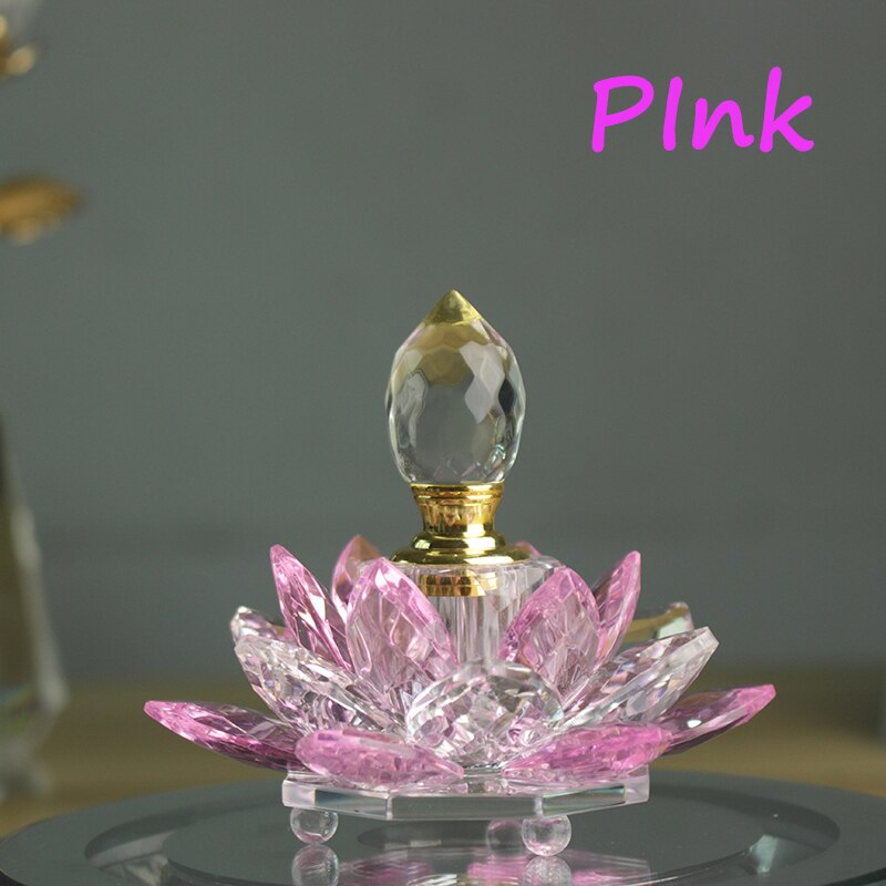 Decorative Crystal Lotus Flower Shape Refillable Perfume Oil Bottle Home Decoration: Pink